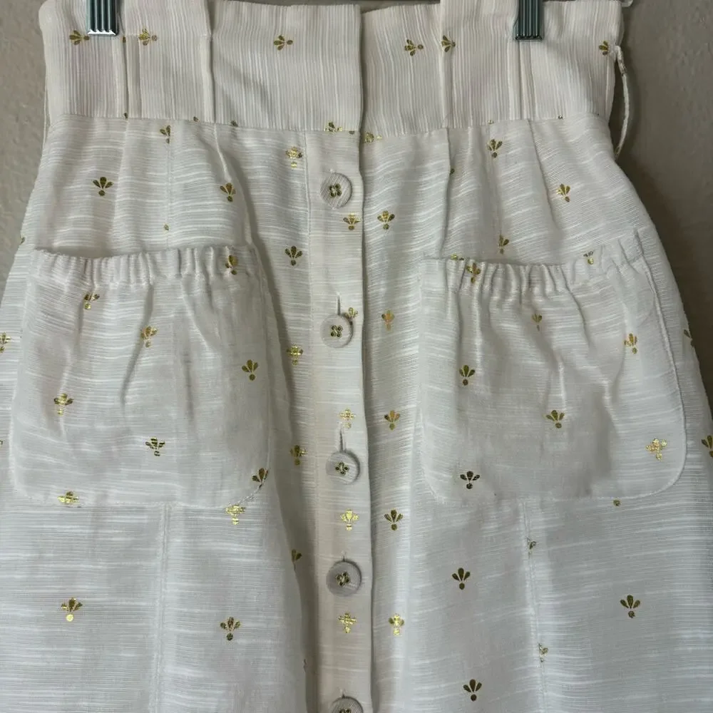 Tularosa White & Metallic Gold Midi Skirt Size Small